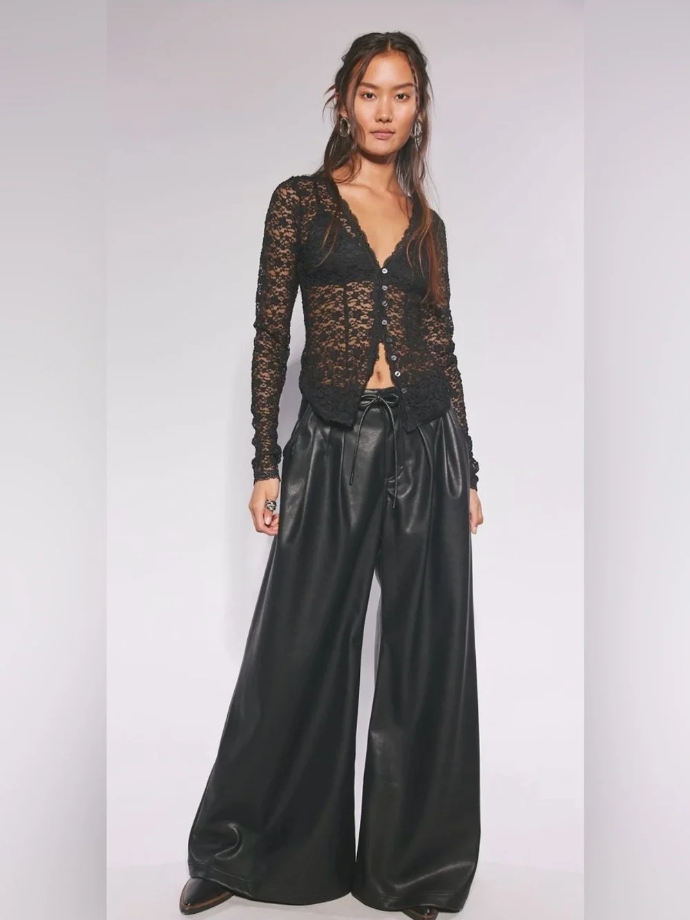 Free People ~ Lara Lace Top ~ S ~ Black ~ NWT** - Picture 7 of 12
